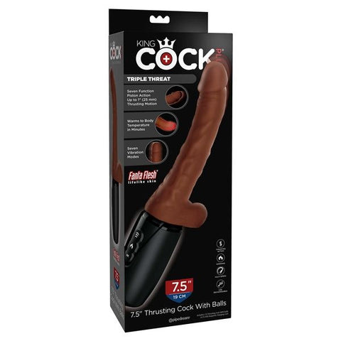 Vibrador, Empujador y Calentador con bolas King Cock Plus 7.5 "- Recargable Marrón